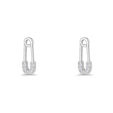 Minimalist 16mm Safety Pin Stud Earrings Round Cubic Zirconia 925 Sterling Silver Wholesale